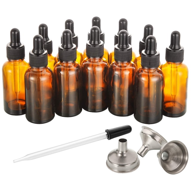 Frasco gotero de vidrio AOZITA, 60 ml, color ámbar con accesorios, 12 unidades