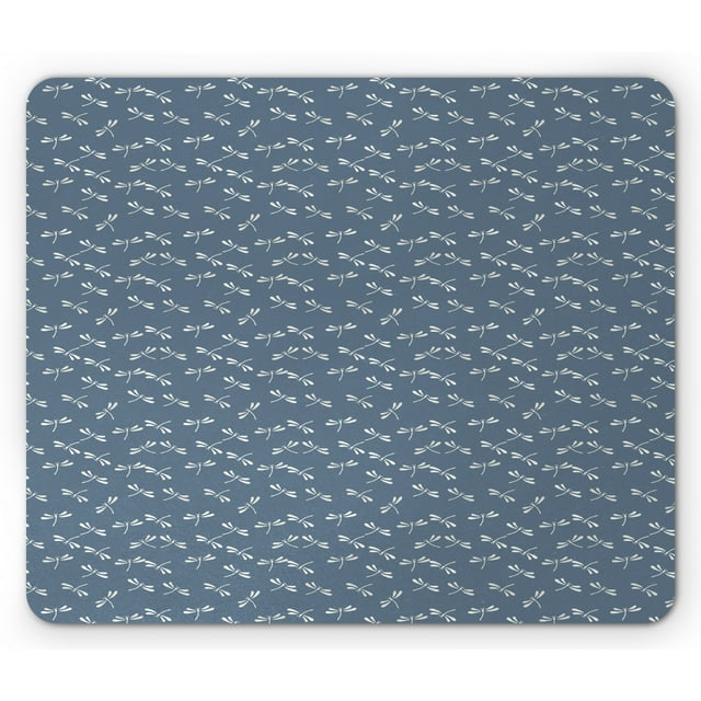 Dragonfly Mouse Pad, Tropical Wildlife Pattern Japanese Style Oriental Nature Inspired Pattern, Rectangle Non-Slip Rubber Mousepad, Slate Blue White, by Ambesonne