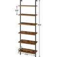 thumbnail image 2 of Ladder Shelf, 6-Tier Wall Mounted Bookshelf, Office Vertical Bookcase, Wooden Storage Shelves for Home Office, Bedroom, Rustic Brown and Black BF65CJ01, 2 of 8