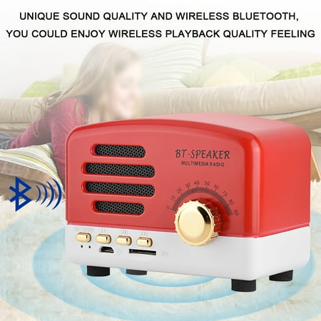 HURRISE Portable Retro Bluetooth Speaker  Wood Desktop FM Radio Bass Stereo  Mic USB TF Card