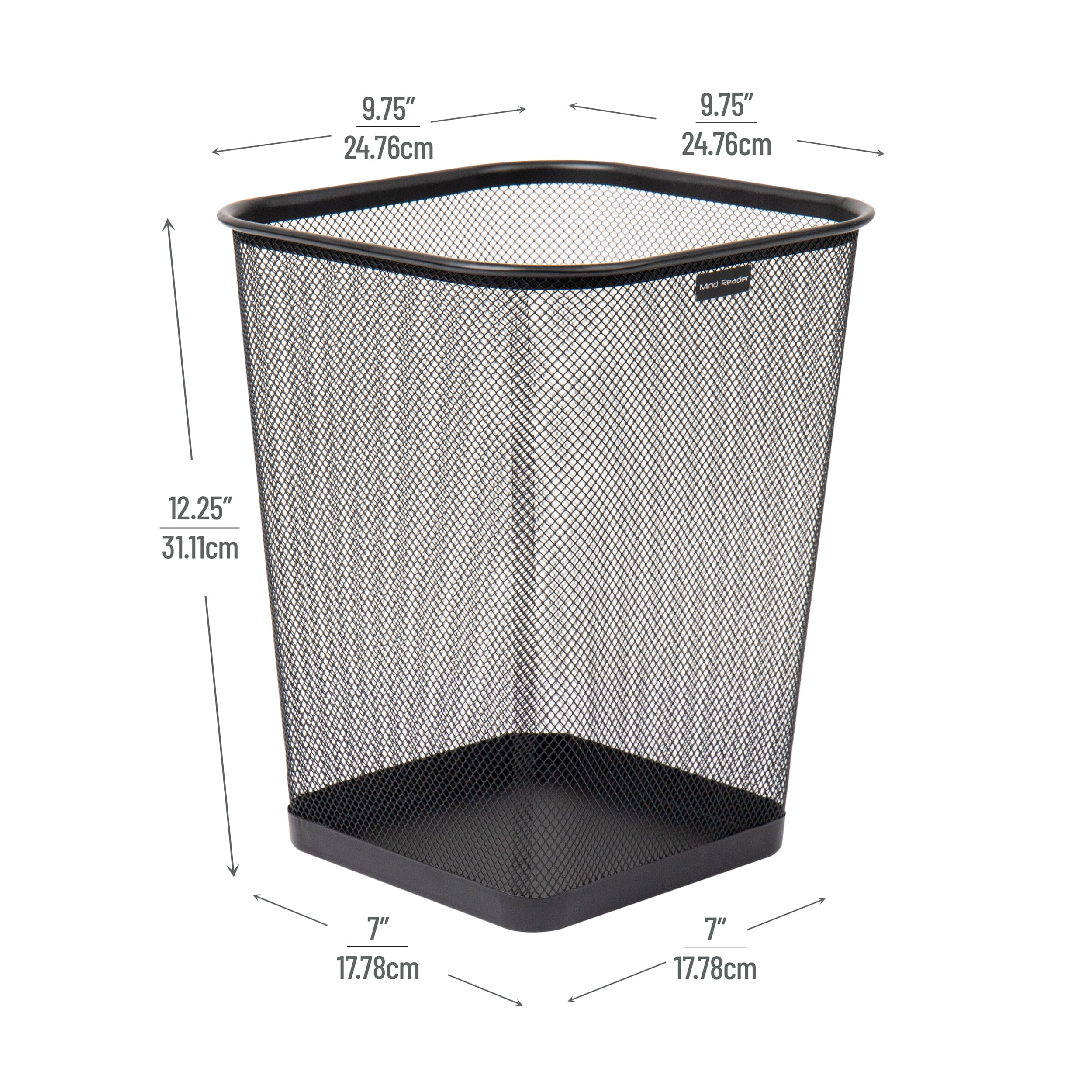 Mind Reader Mesh Trash Can, Waste Paper Basket, Square, Office, Metal Mesh, Set of 4, Black
