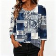 thumbnail image 5 of Idoravan 3/4 Length Sleeve Womens Tops Pleated Front Crew Neck Blouses Floral Shirts for Women Women's Crew Neck Ruched Floral Print Fashion Casual Loose 3/4 Sleeve Top, 5 of 5