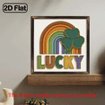 thumbnail image 2 of 2D Flat, 1pc Lucky Clover Wooden Framed Sign - St Patrick'S Day Wall Art, 8x8 Inch, Vintage-Inspired Rainbow Green Shamrock Design, Ideal Gift Desktop Decoration for Home or Office, Vintage Deco, 2 of 9