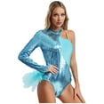 thumbnail image 5 of Rswnyirn Women Asymmetrical Latin Dance Leotard Sequins Long Sleeve Gymnastics Bodysuit Unitard Jazz Dance Tops Blue S, 5 of 6