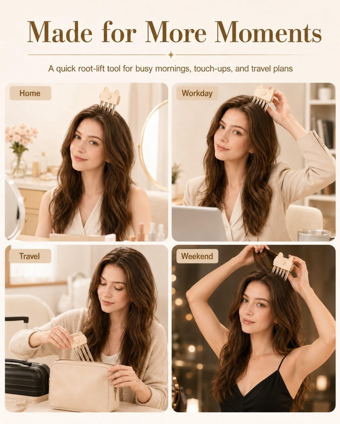 Wireless Heated Volumizing Root Lift Clip for Flat Fine Hair.Portable Travel Crown Lifting Volumizer Styling Tool Type-C Rechargeable Quick Volume Comb with 2 Heat Settings