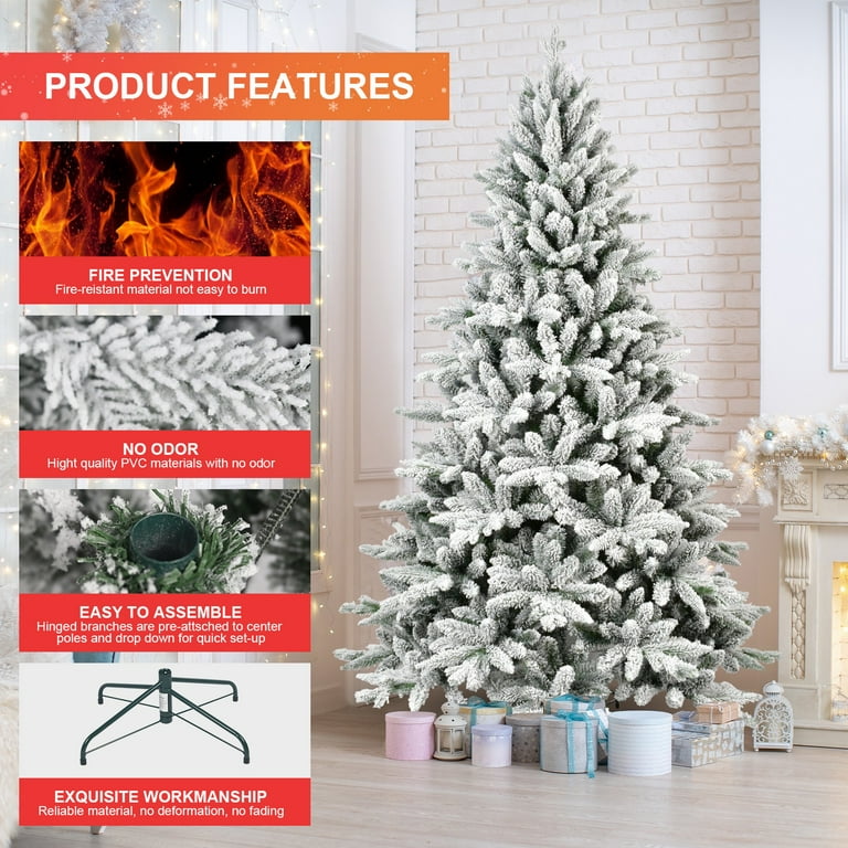 BTMWAY 7FT Artificial Christmas Tree, Snow Flocked with 1100 Tips 
