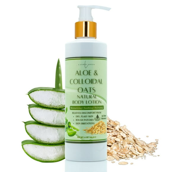 Aloe & Colloidal Oats Natural Body Lotion for Soothing Relief & Deep Hydration, 8 oz by LatherGreen