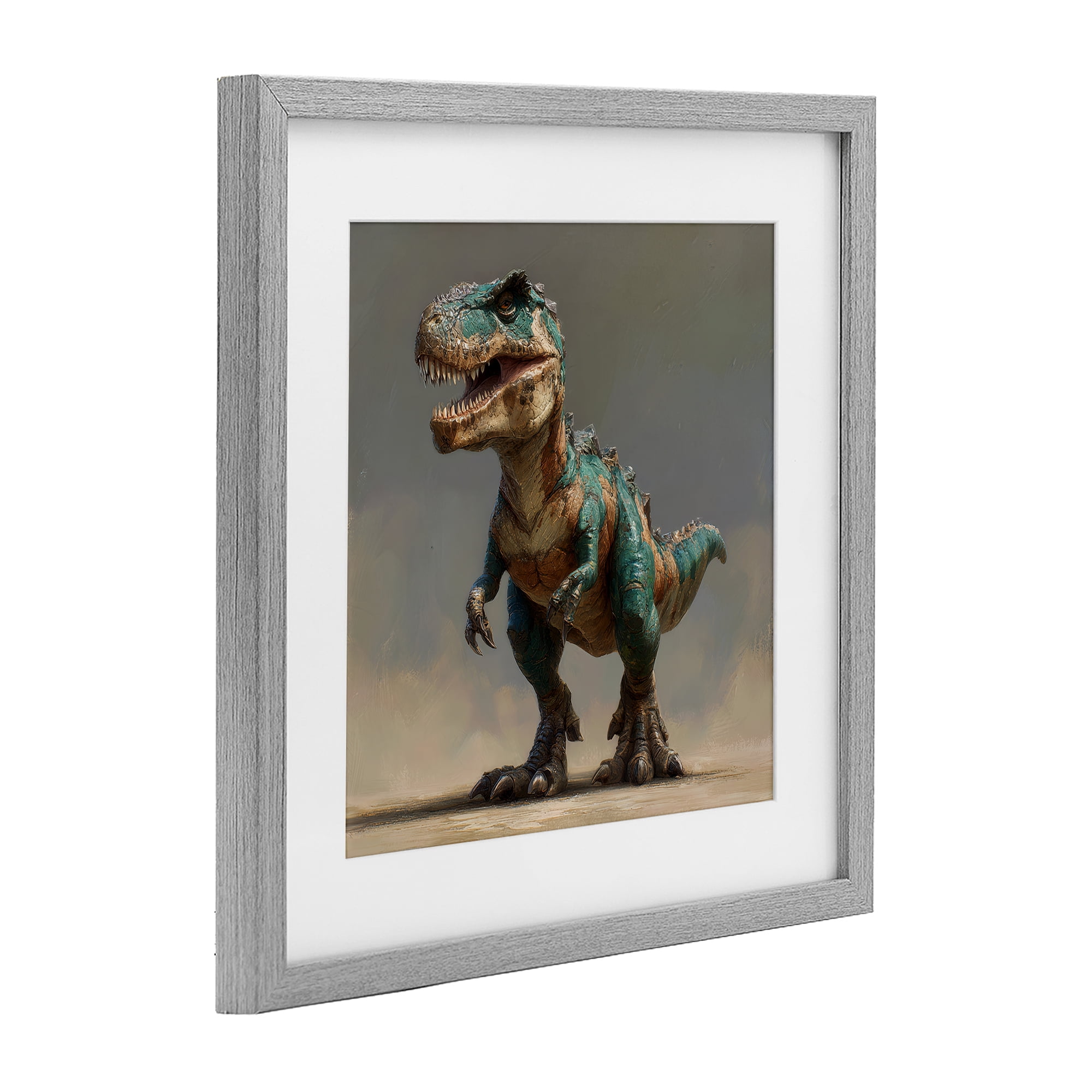 Stupell Industries Turquoise T-Rex Study Gray Framed Print Under Glass, design by Wumples