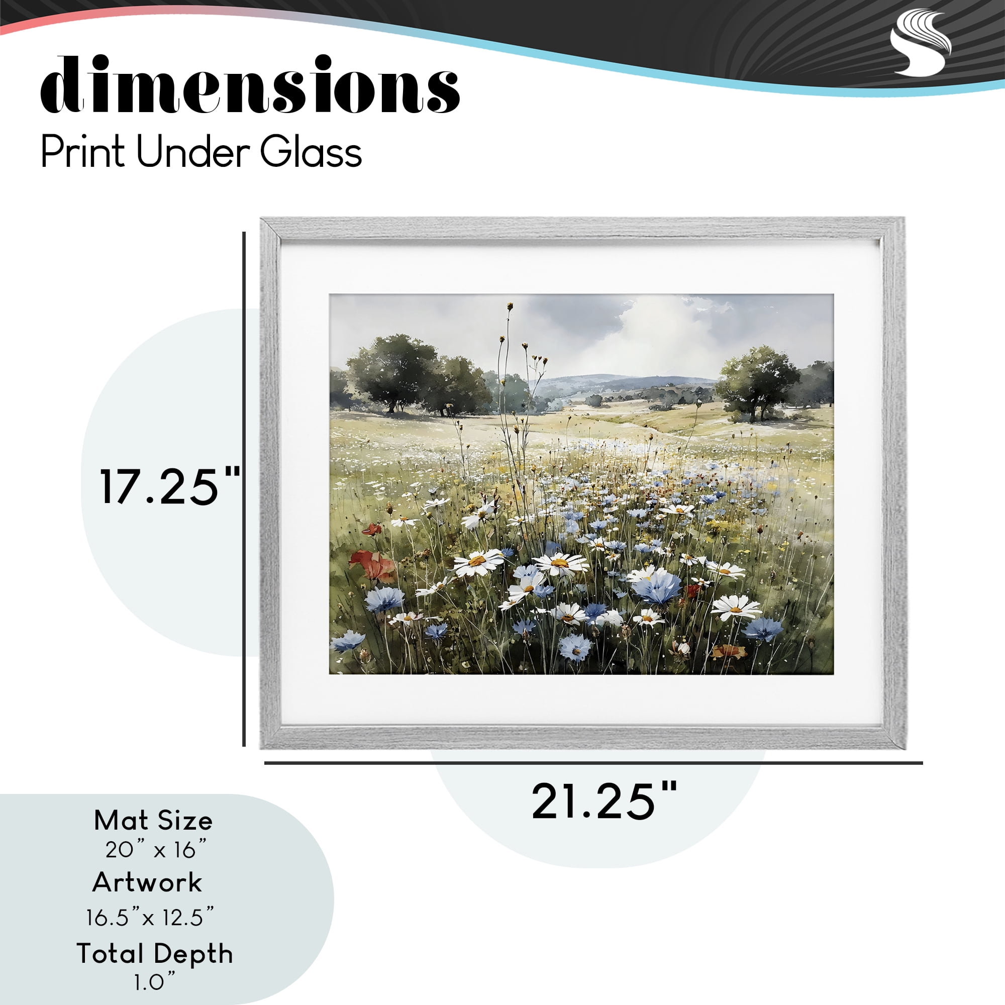 Stupell Industries Calm Meadow of Wildflowers Gray Framed Print Under Glass, design by Franklyn Gregory
