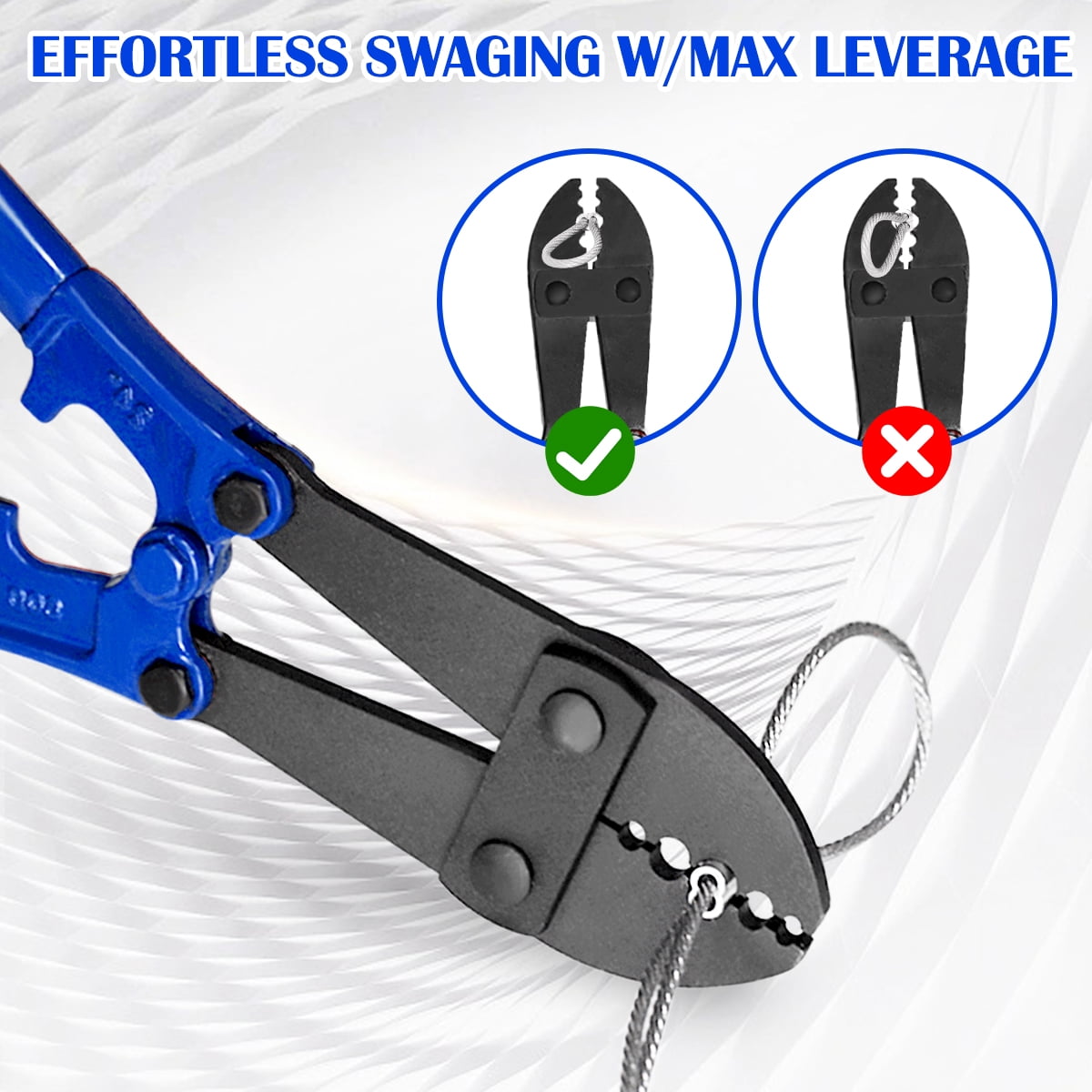 24" Wire Rope Crimping Tool, 5-Cavity Hand Swager Crimper 1/16" 3/32" 1/8" 5/32" 3/16", Heavy Duty Swaging Tool for Copper Aluminum Oval & Stop Sleeves