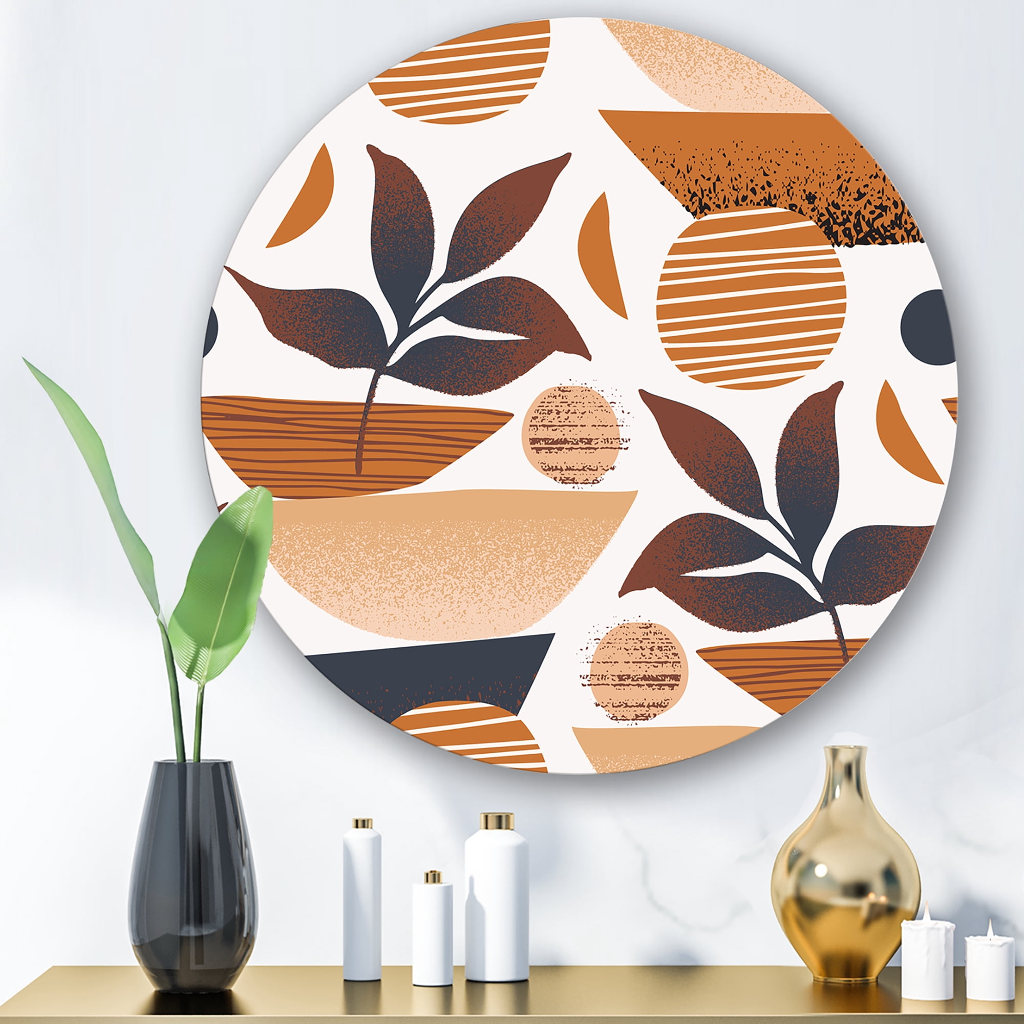 Designart 'Tropical Leaf Silhouettes and Shapes on White' Modern Circle Metal Wall Art 11x11 - Disc of 11