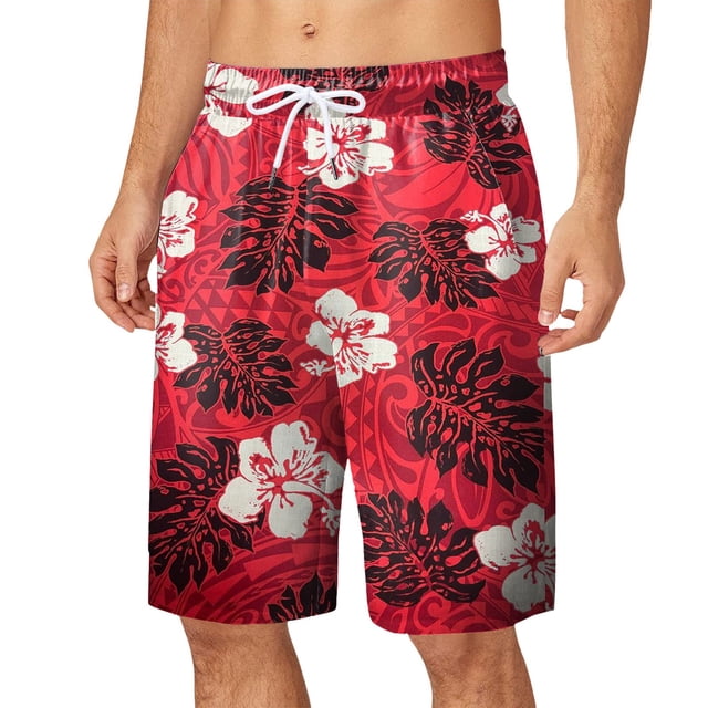 TSADFHJI Men Swim Trunks 3 Mens Summer Digital 3D Printed Shorts Elasticated Waisted Beach Pants L Red