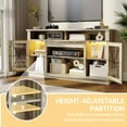 thumbnail image 6 of Farmhouse TV Stand, Entertainment Center with Storage Cabinets, TV Cabinet with LED Strip, Adjustable Shelves and Glass Doors, Media Console TV Stands for Living Room- Light Grey, 6 of 9