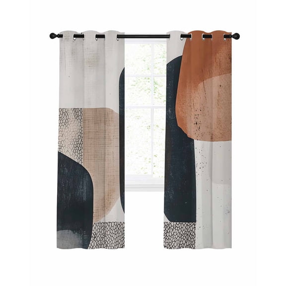 Black Brown Abstract Art Blackout Curtains, Light Blocking Print Window Curtains, Modern Geometric Luxury Thermal Insulated Window Drapes for Living Room Kitchen Cafe 2 Panels, 84"W x 63"L