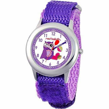 Red Balloon Love Owl Kid's Girls' Stainless Steel Watch, Purple Strap