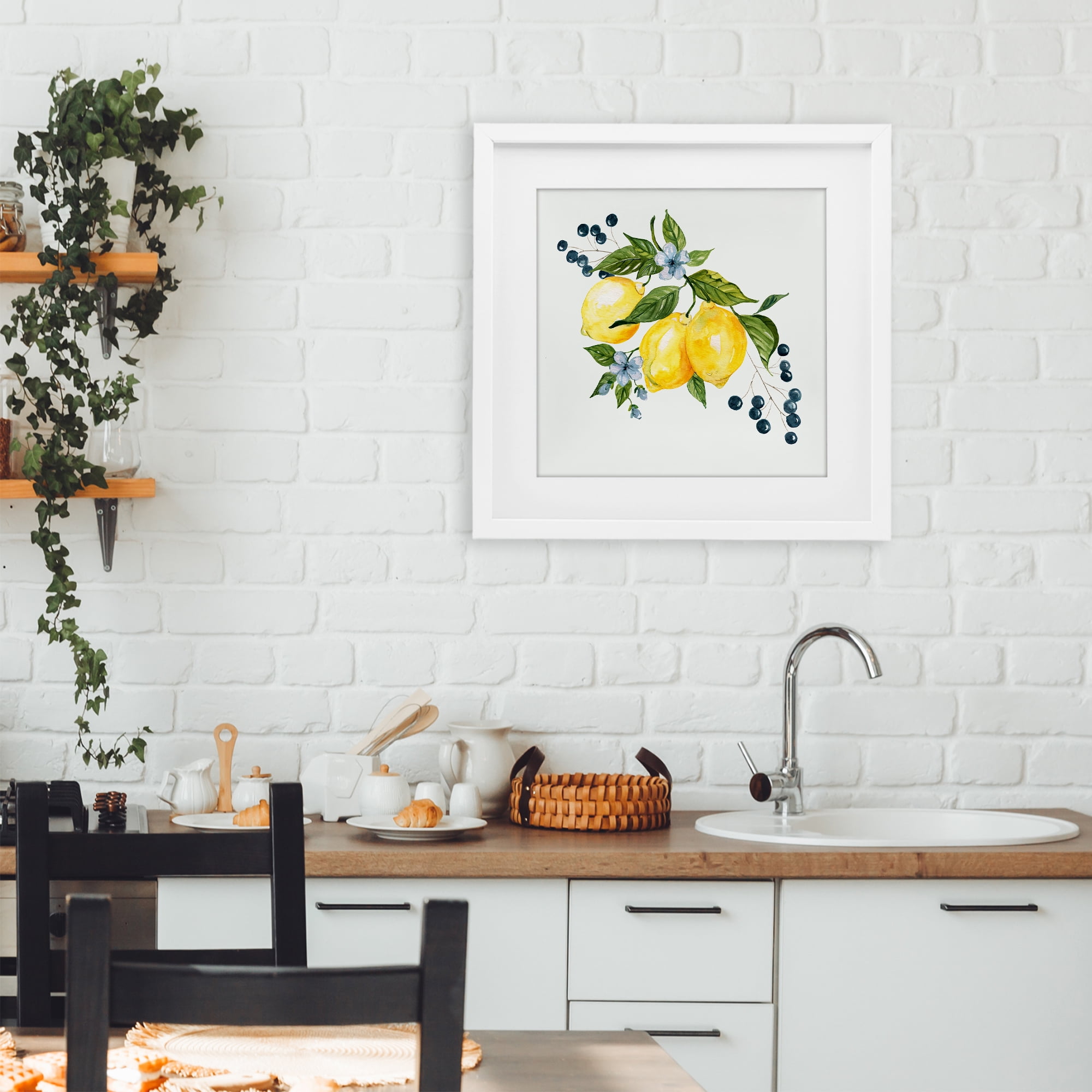 Stupell Industries Lemons with Blossoms & Berries White Framed Print Under Glass, design by Livi Finn