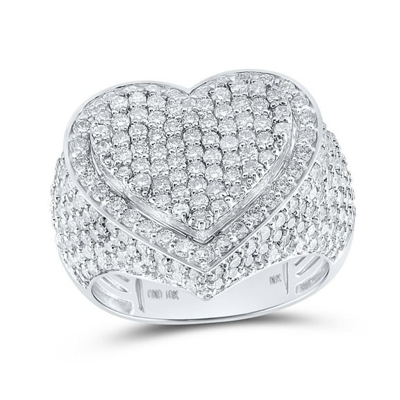 10K White Gold Genuine Diamond Women's Domed Cluster Heart Cocktail Ring 3 CT