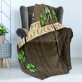 thumbnail image 4 of St. Patrick's Day Soft Flannel Fleece Blanket, Greetings with Wooden Blocks and Paper Shamrocks on Rustic Planks Image, Cozy Plush for Indoor and Outdoor Use, 50" x 70", Umber Beige, by Ambesonne, 4 of 5