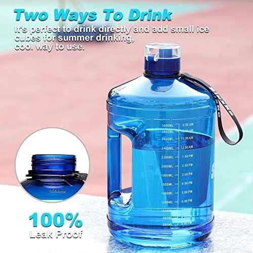 WLIKKS Gallon Big Water Bottle with Handle, 128oz Leakproof BPA Free Fitness Sports Water Bottle with Motivational Time Marker & Wide Mouth Ensure You Drink More Water