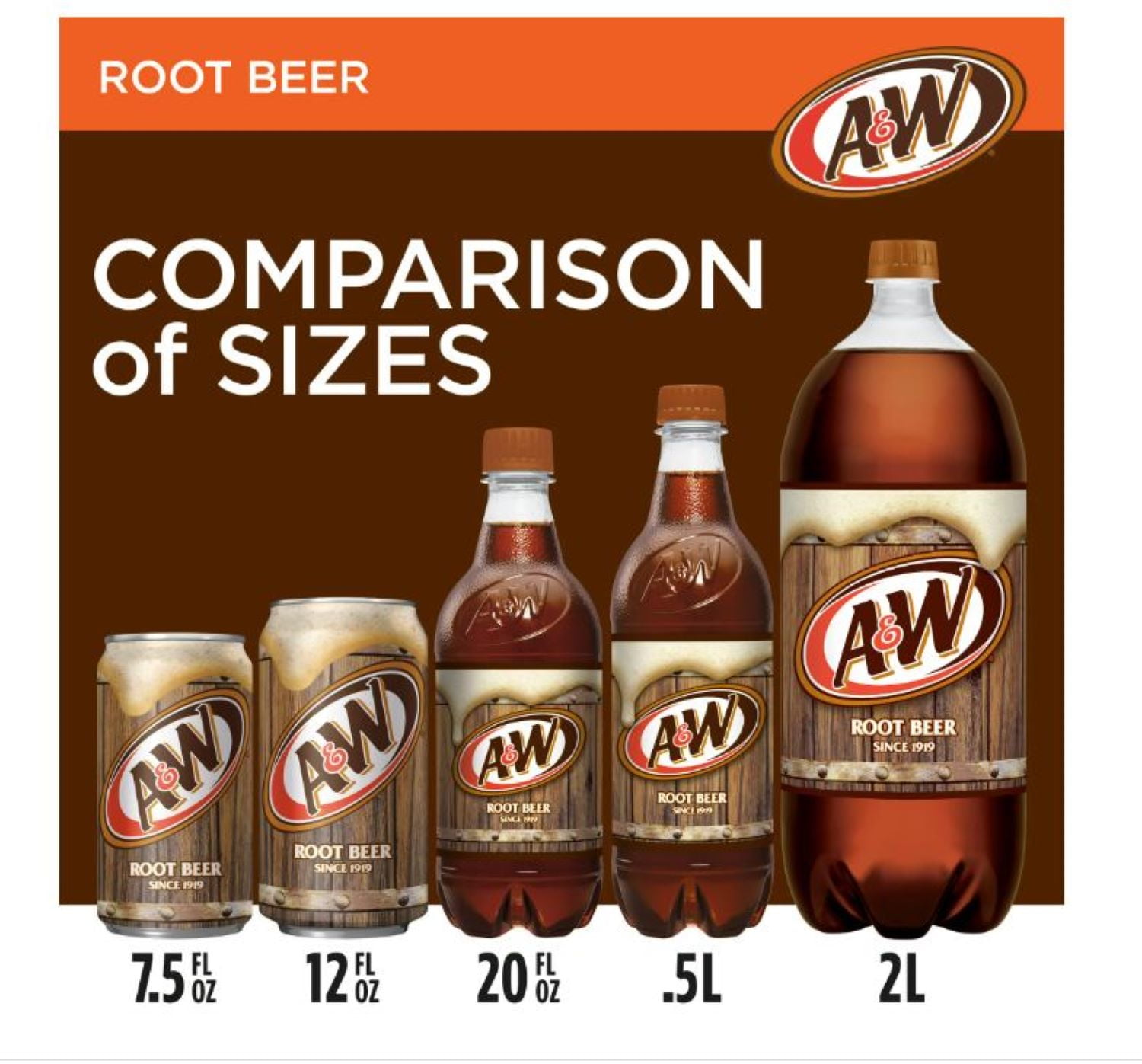 A&W Classic American Root Beer, Caffeine-Free, 16.9 Fl oz, Pack of