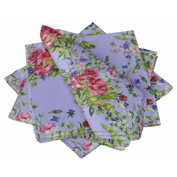 "S4Sassy Blue Leaves & Peony Floral Tea Party Table Linen Printed Washable Napkins Set 22 x 22""(Pack of 6)"