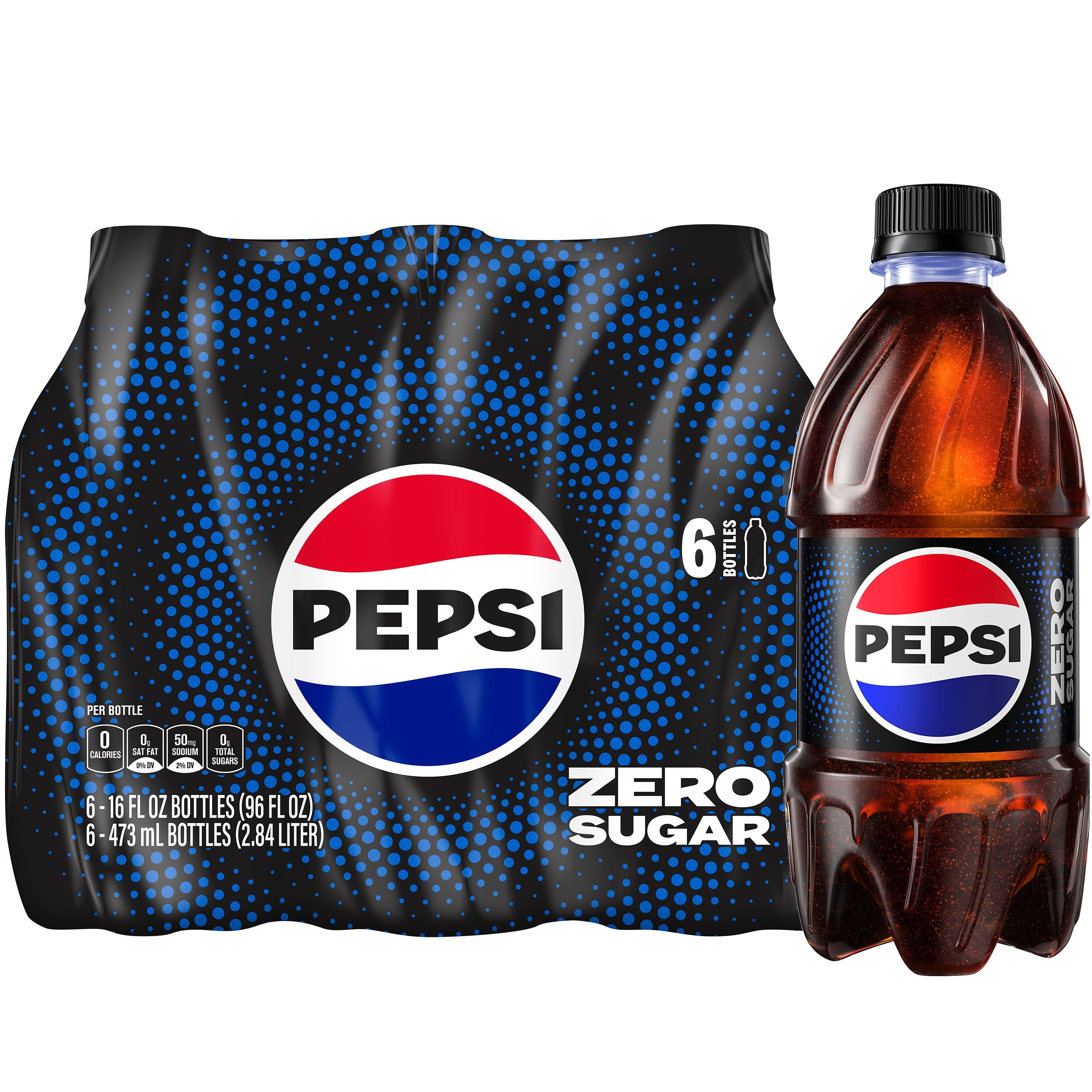 Pepsi Zero Sugar Soda Wild Cherry 16 fl oz, 6 Count Bottles