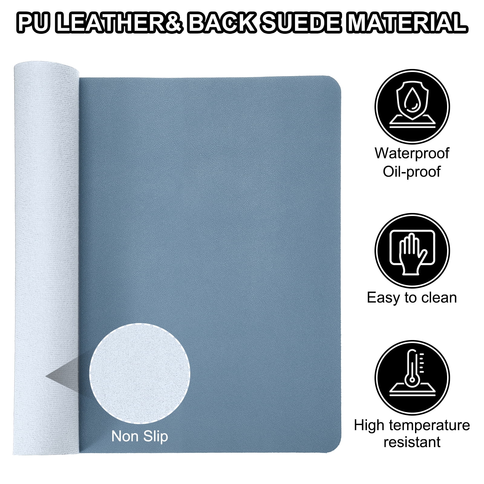 Uxcell 35"x17" Large Desk Mat, PU Leather Dual Side Large Desk Pad, Grey Blue