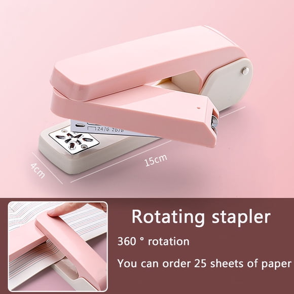 Rotating Stapler Heavy Duty Office Use Effortless Stapling for Documents and Paperwork, Pink