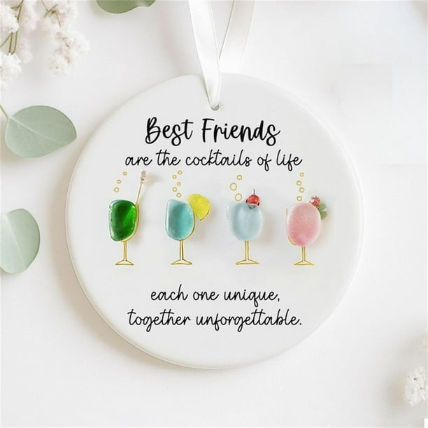 Adorno de corazón de la amistad de vidrio marino hecho a mano | Recuerdo para colgar en el árbol de Navidad | Regalo único de amistad para hermana, amiga o compañera de trabajo | Símbolo de amor