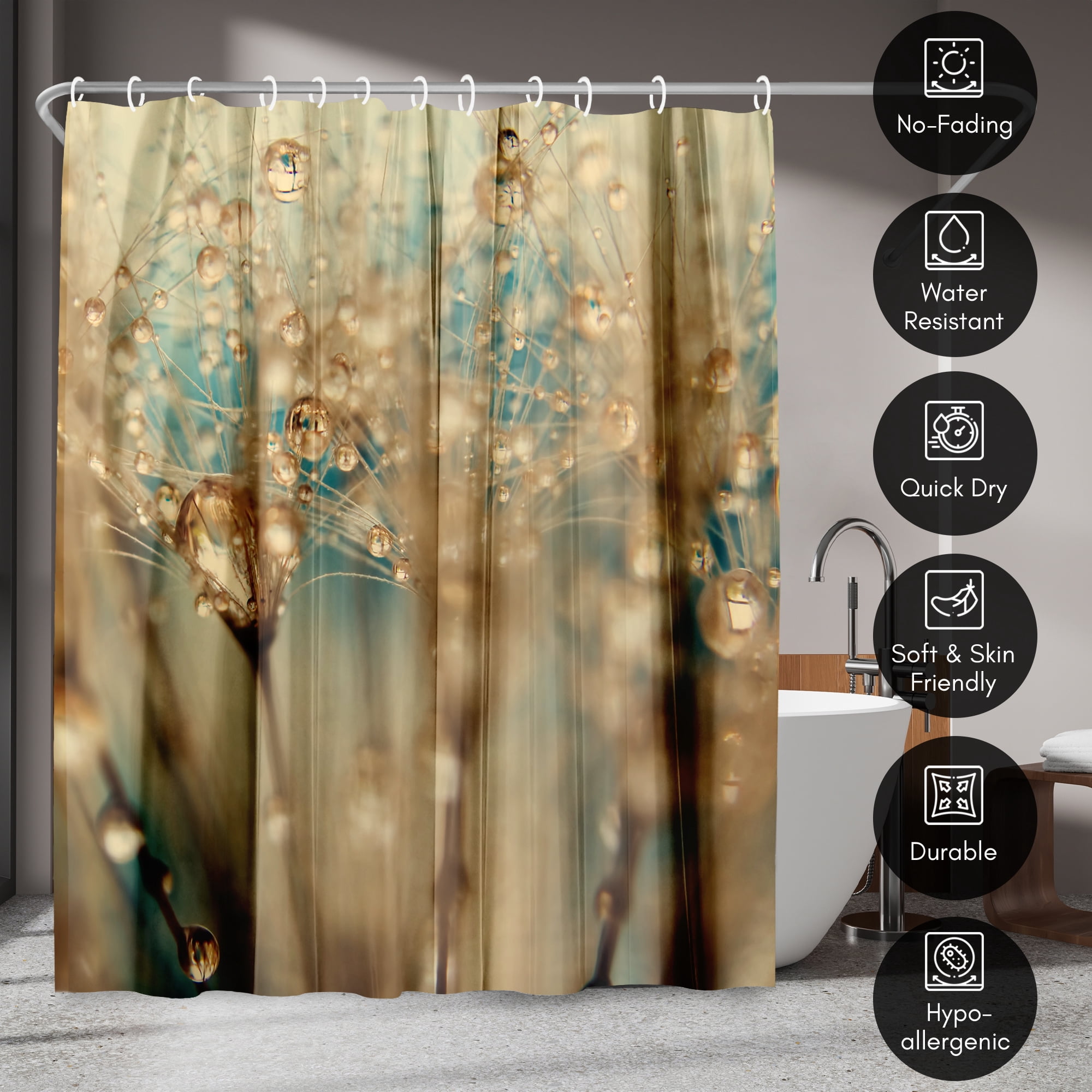 Americanflat 71" x 74" Shower Curtain, Droplets Of Gold by Ingrid Beddoes