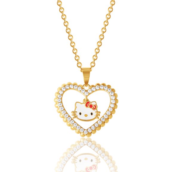 Sanrio Hello Kitty Yellow Gold Plated CZ Heart Pendant Necklace