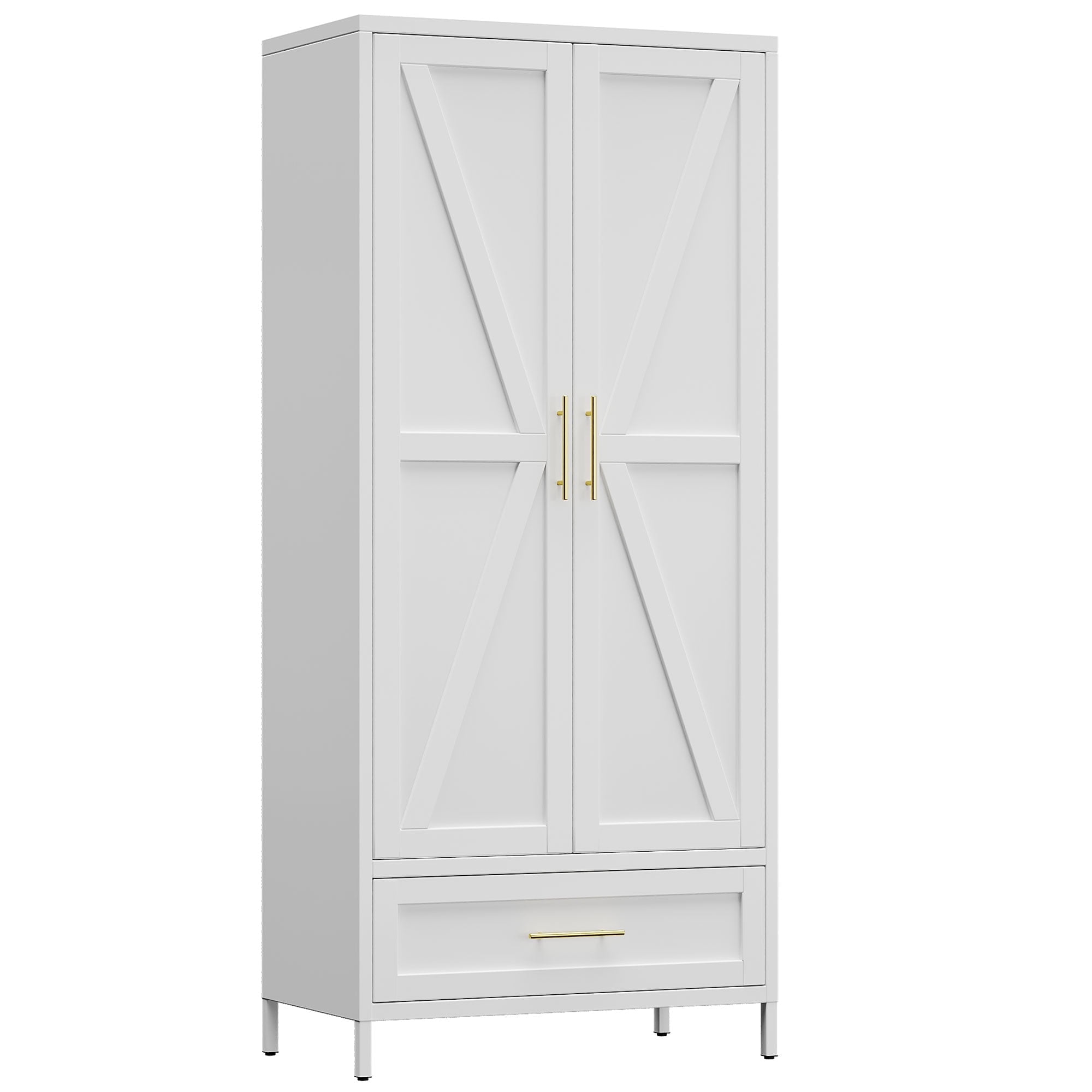 GangMei Metal Storage Cabinet Locker with 1 Drawer, Large Steel Cabinet with Hanger Rod and Adjustable Shelf for Living Room,Office,School,Gym,Garage,(White)