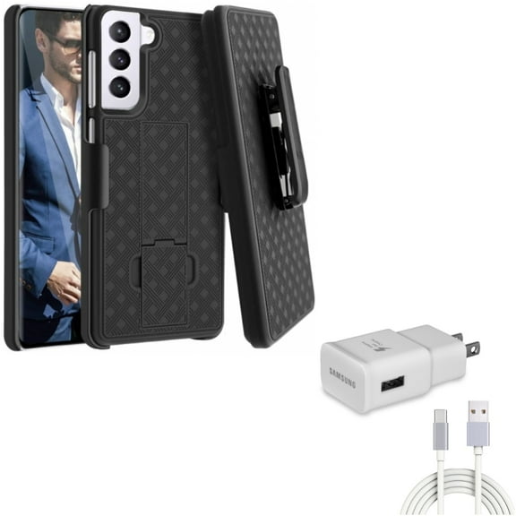 Case Belt Clip w Fast Home Charger for Samsung Galaxy S21 Plus - Holster Swivel Cover, Type-C 6ft USB-C Cable