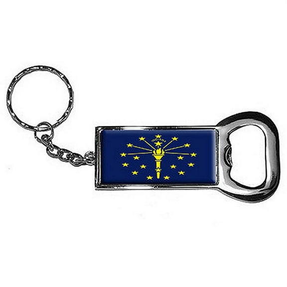 Indiana State Flag Keychain Key Chain Ring Bottle Bottlecap Opener