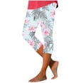 thumbnail image 2 of LEKWK Summer Pants for Women High Waisted Tropical Floral Print Capris Pants Scalloped Hem Soft Cropped Pants Yoga Beach Vacation Activewear, 2 of 5