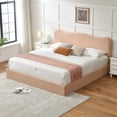 thumbnail image 6 of King Size Bed Frame with Lift Up Storage, Boucle Upholstered Platform Bed with Curved Headboard, No Box Spring Needed, Hydraulic Storage, Blush Pink, 6 of 6