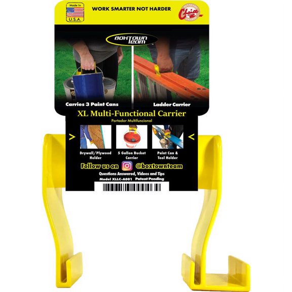 1 Pc, Boxtown Team Xl Carrier Plastic Yellow Multi-Functional Ladder Carrier 1 Pk