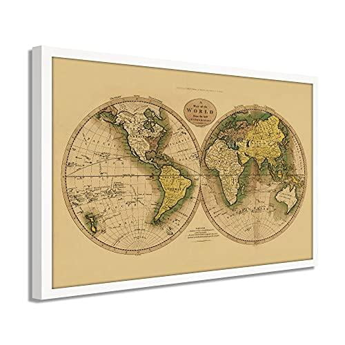 World Map Poster 17th Century Style With Gold Ink Black Framed Ready To Hang 