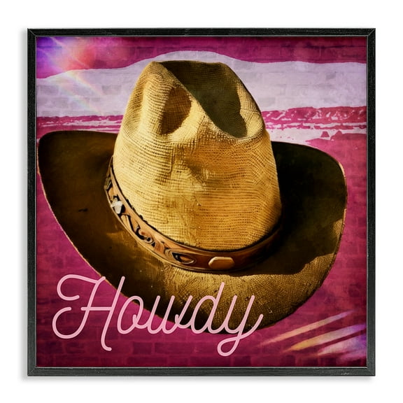 Stupell Industries Howdy Cowboy Hat on Pink Text & Numbers Painting Black Framed Art Print Wall Art, 12 x 12