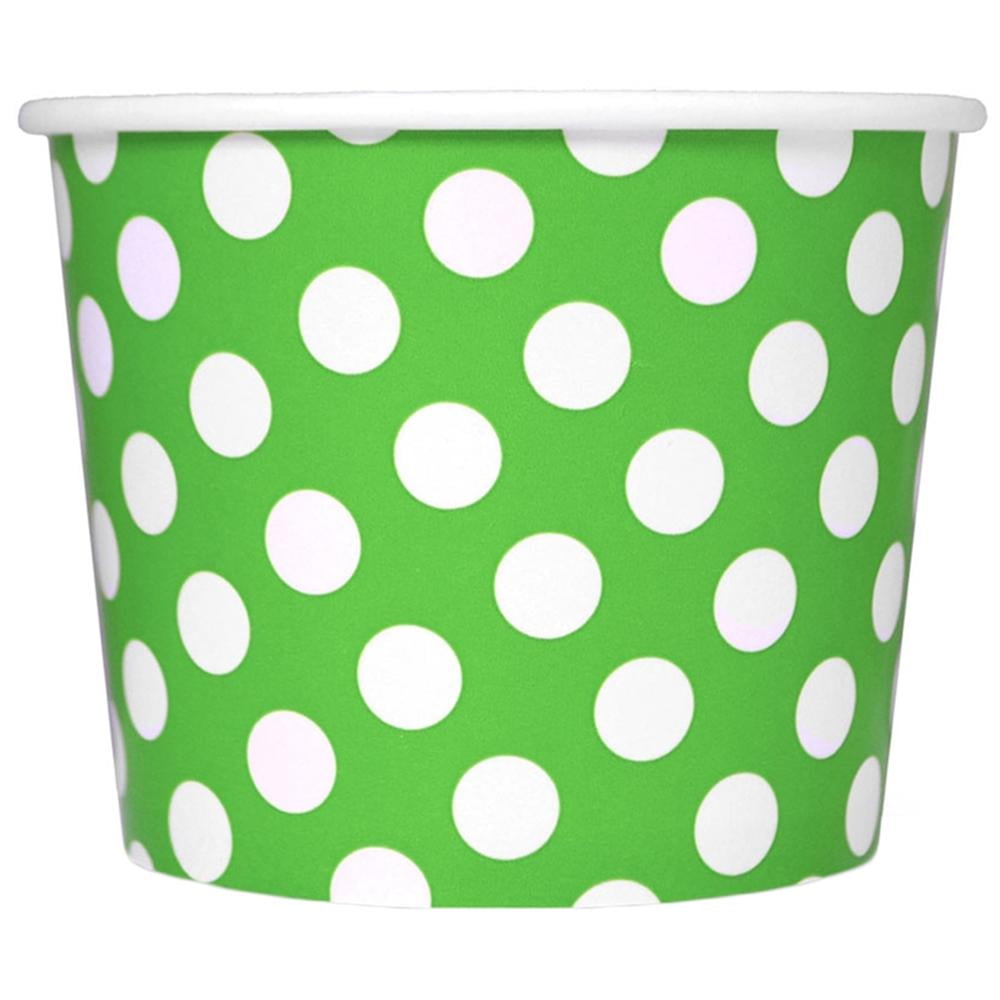[50 Count] 12 oz Green Paper Ice Cream Cups Polka Dotty Dessert Bowls