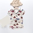 thumbnail image 2 of Odeerbi Toddler Boys Girls 2 Piece Pajamas Set Cartoon Satin Sleepwear Fashion Casual Short Sleeve Tops Turndown Neck Collar Botton Printed Shorts Sets Red, 2 of 3