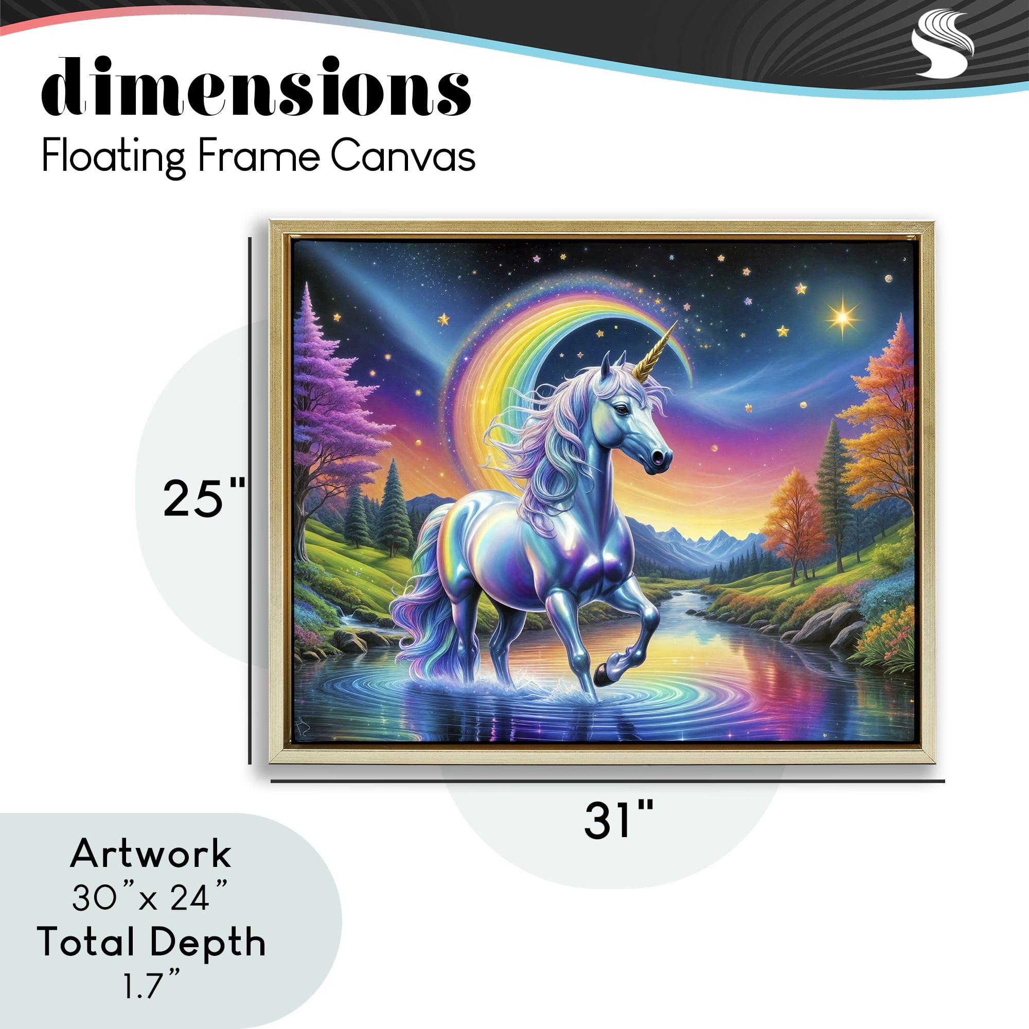 Stupell Industries Rainbow Prism Unicorn Gold Framed Floater Canvas Wall Art, design by Tabz Jones