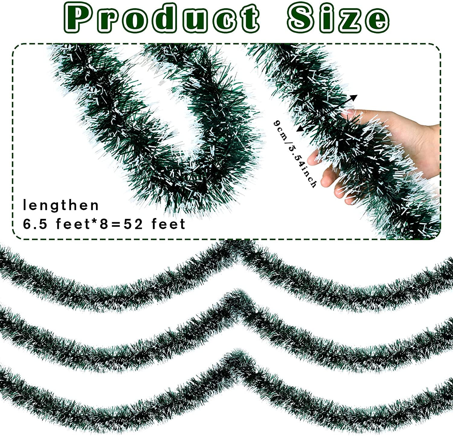  33Ft Christmas Tinsel White Garland Thick and Full Tinsel  Sparkly Classic Party Ornaments Hanging Xmas Christmas Tree Ceiling  Decorations : Home & Kitchen