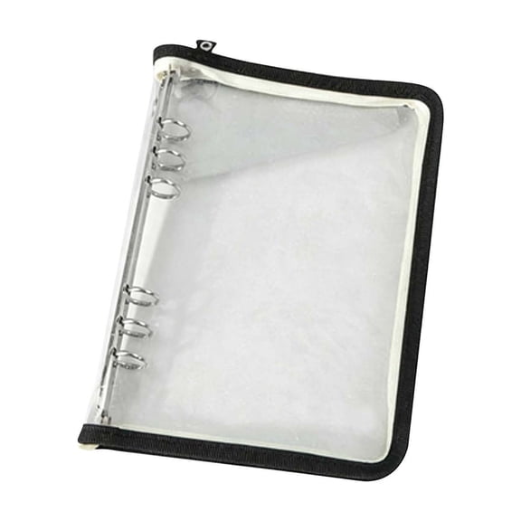 Leodye 1PCS Transparent PVC Zipper Loose-Leaf Folder, Two-Color Edge Design, Multifunctional Notebook Cover and File Storage Bag -7.9*5.5*1.2in