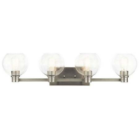 

4 Light Vanity Light Approved for Damp Locations with Transitional Inspirations 8.25 inches Tall By 33.5 inches Wide-Brushed Nickel Finish Bailey