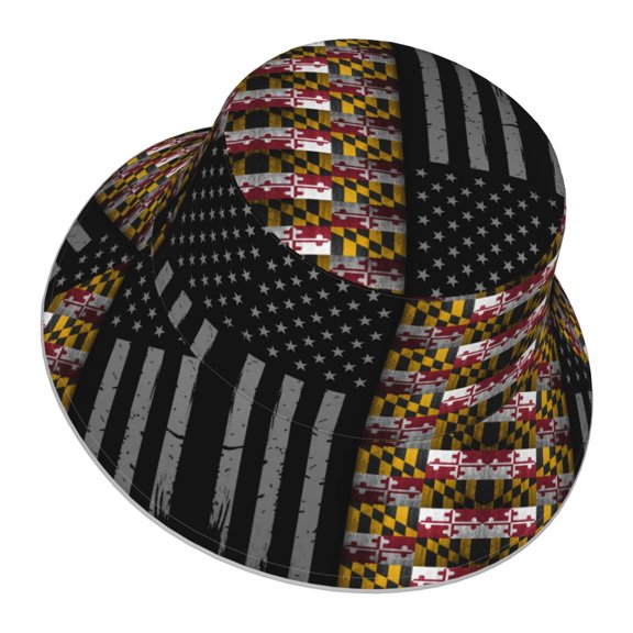 America Maryland Flag Bucket Hat With Reflective Stripe For Men Women Reversible Outdoor Travel Hiking Beach Caps