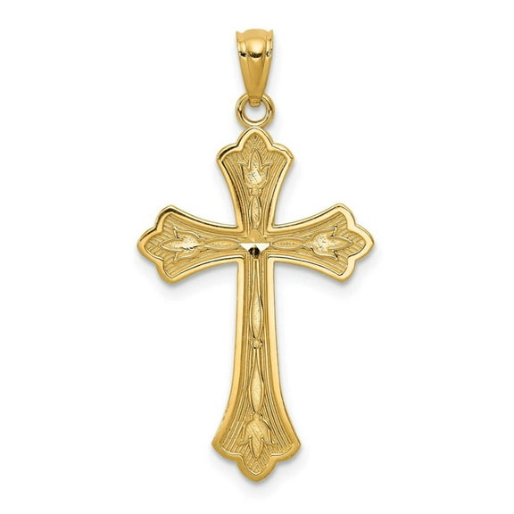 Finest Gold 14K Yellow Gold Diamond-Cut Cross Pendant