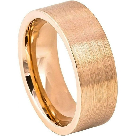 Tungsten Rings for Men Wedding Bands for Him Womens Wedding Bands for Her 8mm Rose Gold Matte Brushed Pipe Cut