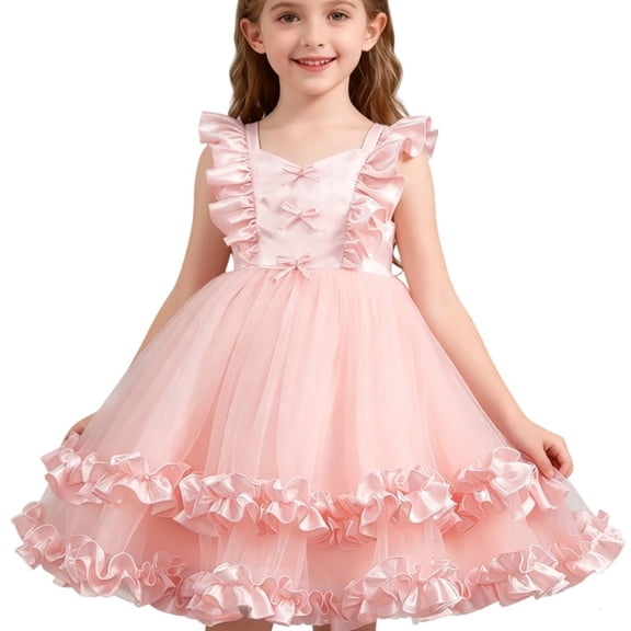 Xijirk Girls Dresses,Elegant Girls Party Dress With Puffed Sleeves And Skirt for Performance Wear Toddler To Kids Formal Attire,Dresses for Girls,Light Pink,7-8 Years