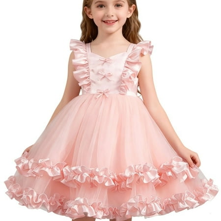 Xijirk Girls Dresses Elegant Girls Party Dress With Puffed Sleeves And Skirt for Performance Wear Toddler To Kids Formal Attire Dresses for Girls Light Pink 7-8 Years